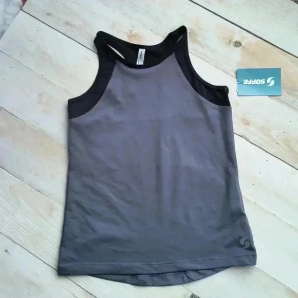 NWT Soffe Girls High Neck Track Tank Top S Black and Gray - Picture 4 of 4